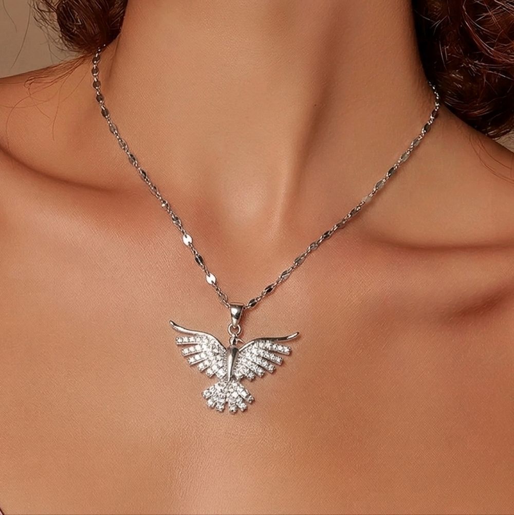 Silver Rhinestone Phoenix Necklace Dark Rebirth Firebird Pendant Gothic Glam